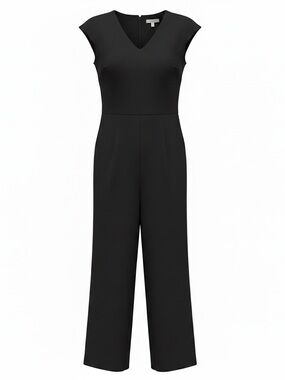Women's Navy Blue V-Neck Cap Sleeve Jumpsuit